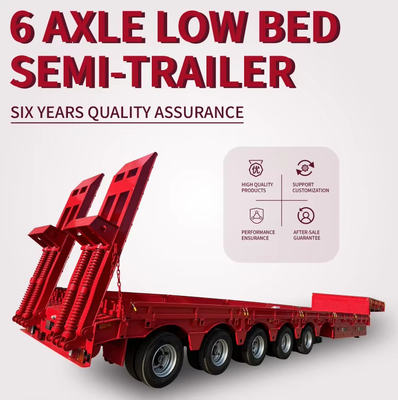 60T Lowbed Lowbed Semi-Trailer with Hydraulic Ramps 5/6 Axle Step Frame Lowbed Trailer Trucks